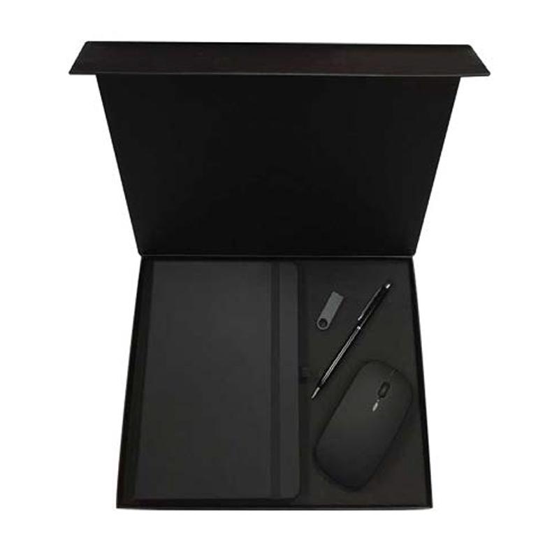 Budget Friendly Gift Set - Black White Box Metal USB with Rechargeable Wireless Mouse